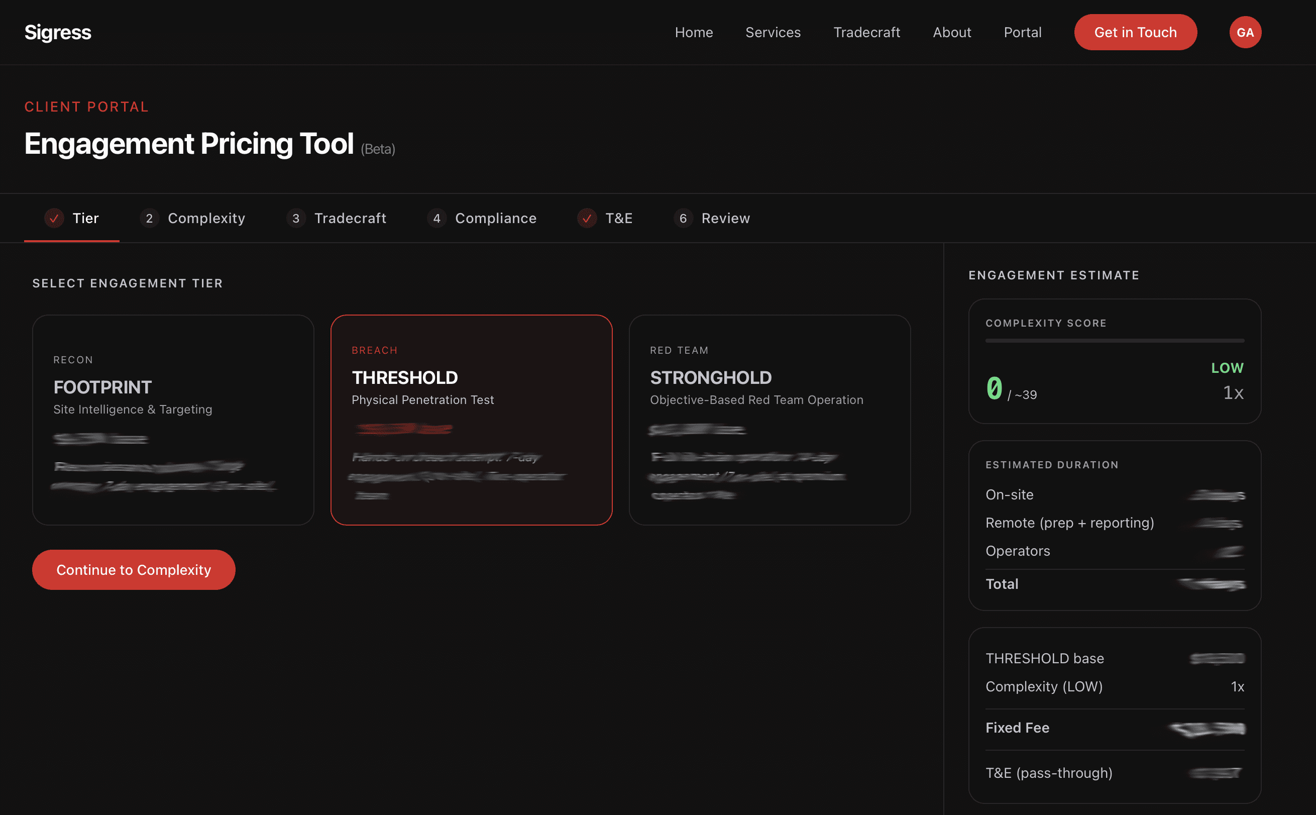 Sigress Engagement Pricing Tool